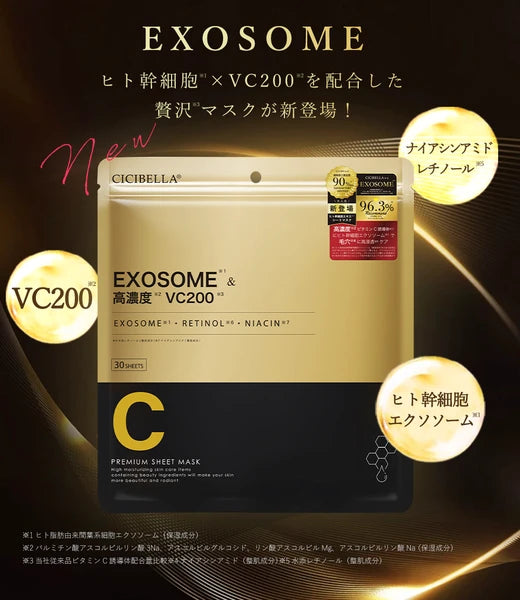 CICIBELLA シシベラ ヒト幹細胞×VC200 VC100 × RETINOL タイプA レチノール VC100 × CICA シカ タイプB シートマスク 30枚入 高保湿 フェイスパック 高浸透 毛穴 ツヤハリ エイジングケア 肌荒れ予防 乾燥肌 バリア機能 無添加 日本製