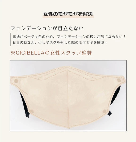 【5Dマスク50枚入】CICIBELLA シシベラ 5D立体マスク 全11色 オールドレース グレージュ ヘーゼルナッツ ライラックアッシュ サンドベージュ ベビーピンク パールレース スノーグレー ミルクティーベージュ モカブラウン グレージュレース 小顔効果 バイカラー 立体 花粉症 防災