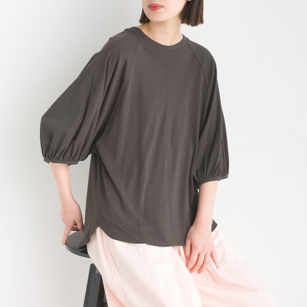 OMNES オムネス 汗じみ防止UV 袖ボリューム半袖プルオーバーTシャツ ホワイト ブラック ベージュ サックス