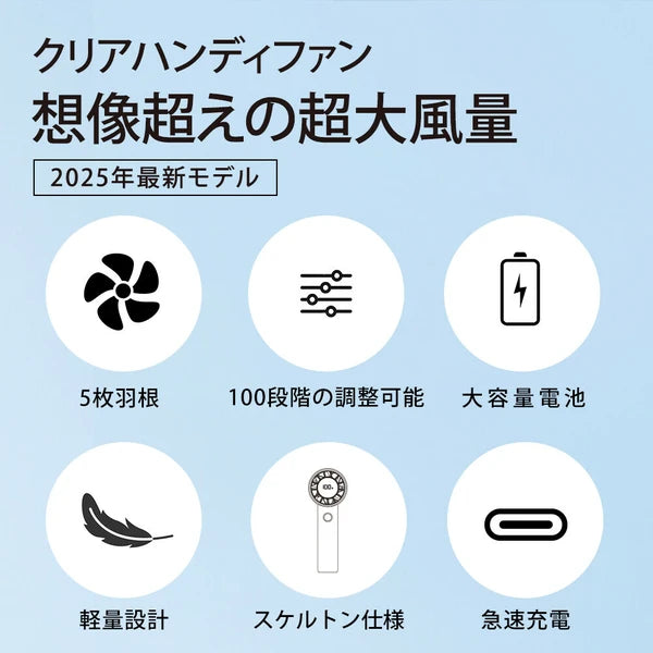 CICIBELLA シシベラ クリアハンディファン 全4色 超大風量 首かけ 扇風機 卓上 小型扇風機 usb 携帯扇風機 ネッククーラー 持ち運び コンパクト 春夏 1年保証 2025新作