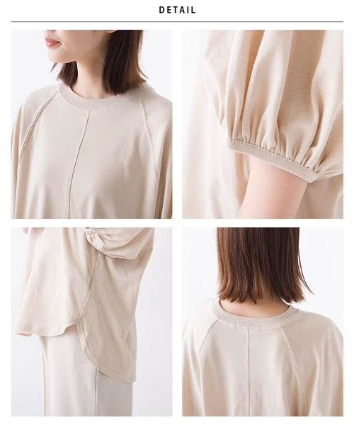 OMNES オムネス 汗じみ防止UV 袖ボリューム半袖プルオーバーTシャツ ホワイト ブラック ベージュ サックス