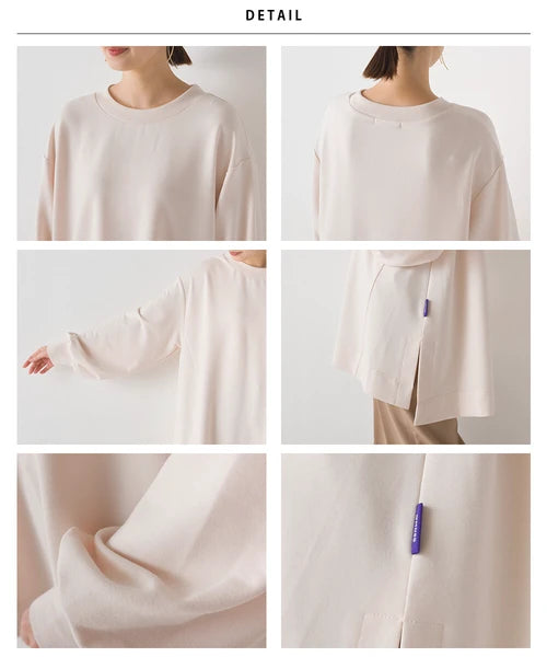 OMNES オムネス +3℃蓄熱ストレッチ ボリューム長袖Tシャツ レディース Aライン アイボリー ブラック ブラウン グリーン パープル あたたかい 2024秋冬