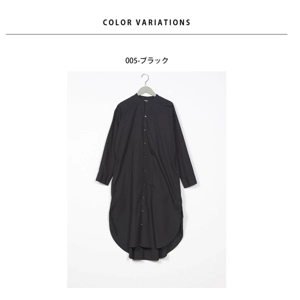 SO バンドカラーバックギャザーシャツワンピース ブラック コットン100% フリーサイズ サイドスリット OPTIM 春夏 2025