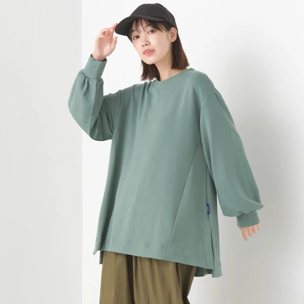 OMNES オムネス +3℃蓄熱ストレッチ ボリューム長袖Tシャツ レディース Aライン アイボリー ブラック ブラウン グリーン パープル あたたかい 2024秋冬
