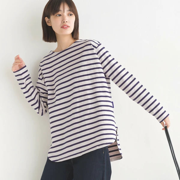 OMNES PURPLE LABEL オムネス パープル レーベル 10番単 ボーダー 裾ラウンド 長袖Tシャツ ロンT 春夏 2025
