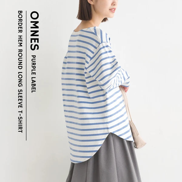 OMNES PURPLE LABEL オムネス パープル レーベル 10番単 ボーダー 裾ラウンド 長袖Tシャツ ロンT 春夏 2025