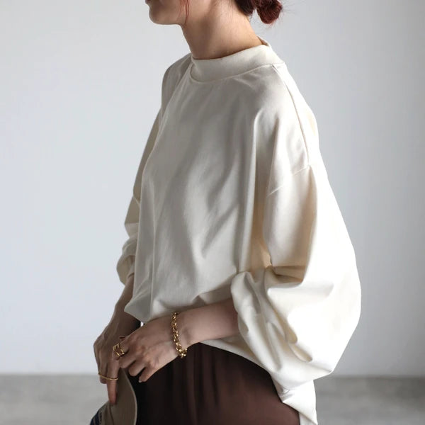myke ミーカ モックネック ボリュームスリーブ ロングTシャツ プルオーバー レディース アイボリー Mサイズ