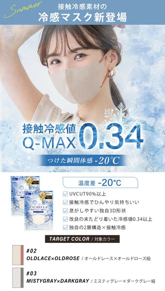 【10枚入×5袋】CICIBELLA シシベラ 快息マスク 普通タイプ6カラー 接触冷感タイプ2カラー グレージュ オールドレース ミスティグレー ホワイト ミスティカーキ 3Dマスク 2層構造 立体マスク 小顔マスク 防寒 防災