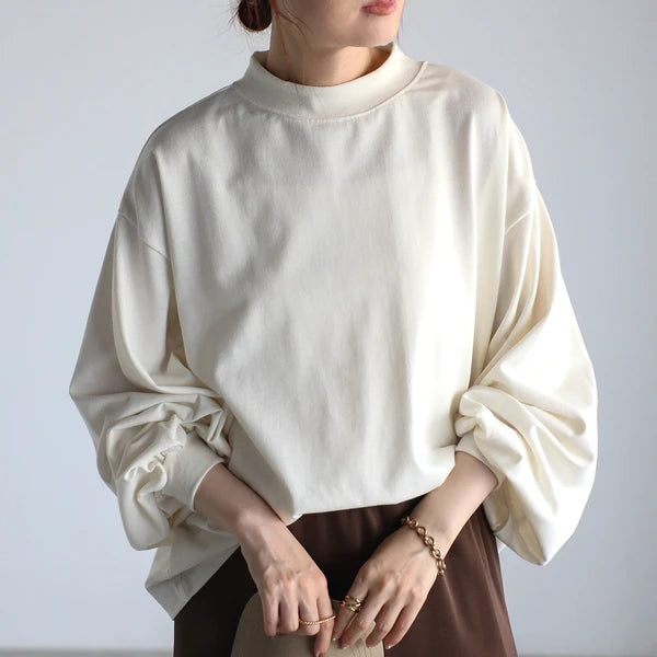 myke ミーカ モックネック ボリュームスリーブ ロングTシャツ プルオーバー レディース アイボリー Mサイズ
