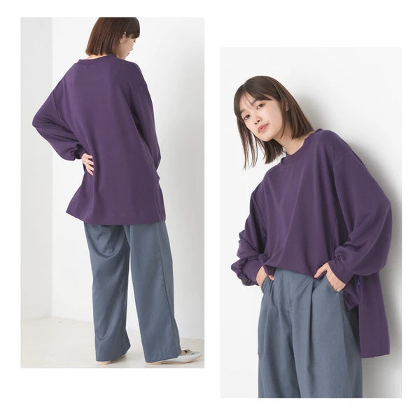 OMNES オムネス +3℃蓄熱ストレッチ ボリューム長袖Tシャツ レディース Aライン アイボリー ブラック ブラウン グリーン パープル あたたかい 2024秋冬