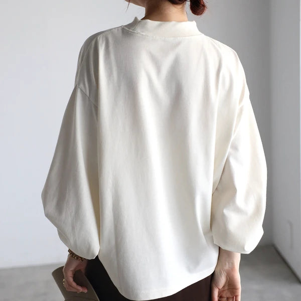 myke ミーカ モックネック ボリュームスリーブ ロングTシャツ プルオーバー レディース アイボリー Mサイズ