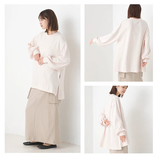OMNES オムネス +3℃蓄熱ストレッチ ボリューム長袖Tシャツ レディース Aライン アイボリー ブラック ブラウン グリーン パープル あたたかい 2024秋冬