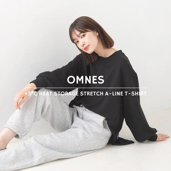 OMNES オムネス +3℃蓄熱ストレッチ ボリューム長袖Tシャツ レディース Aライン アイボリー ブラック ブラウン グリーン パープル あたたかい 2024秋冬