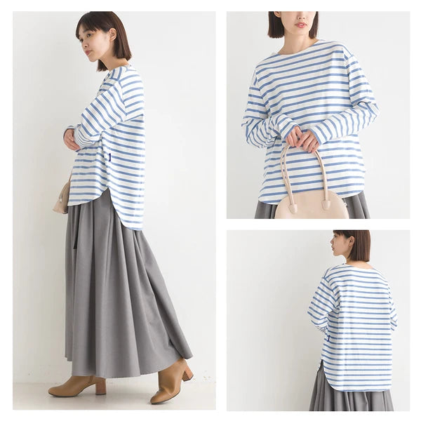 OMNES PURPLE LABEL オムネス パープル レーベル 10番単 ボーダー 裾ラウンド 長袖Tシャツ ロンT 春夏 2025