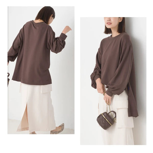 OMNES オムネス +3℃蓄熱ストレッチ ボリューム長袖Tシャツ レディース Aライン アイボリー ブラック ブラウン グリーン パープル あたたかい 2024秋冬