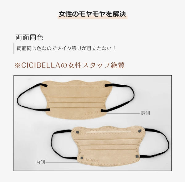 【4Dタイプ 10枚入】CICIBELLA シシベラ 4D立体バイカラーマスク 小顔マスク くちばし 肌にやさしい 花粉症対策 防災