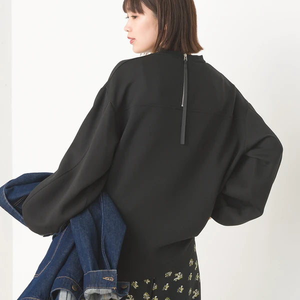 OMNES オムネス ソフトダンボールニット バックジップ ボリューム袖 プルオーバー レディース ブラック グレージュ モカ オフホワイト 2024秋冬 新作