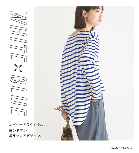 OMNES PURPLE LABEL オムネス パープル レーベル 10番単 ボーダー 裾ラウンド 長袖Tシャツ ロンT 春夏 2025