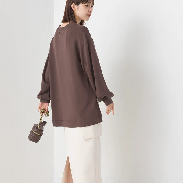 OMNES オムネス +3℃蓄熱ストレッチ ボリューム長袖Tシャツ レディース Aライン アイボリー ブラック ブラウン グリーン パープル あたたかい 2024秋冬