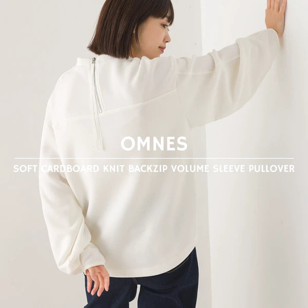 OMNES オムネス ソフトダンボールニット バックジップ ボリューム袖 プルオーバー レディース ブラック グレージュ モカ オフホワイト 2024秋冬 新作