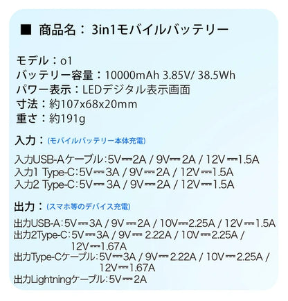 CICIBELLA シシベラ 3in1 モバイルバッテリー スノーグレー パールレース 大容量 10000mAh 軽量 急速充電 2台同時対応 充電器 お出かけ 持ち運び アウトドア 防災