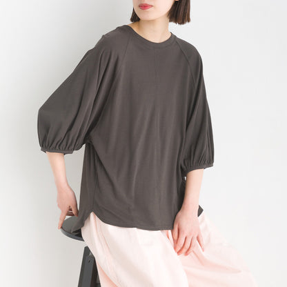 OMNES オムネス 汗じみ防止UV 袖ボリューム半袖プルオーバーTシャツ ホワイト ブラック ベージュ サックス