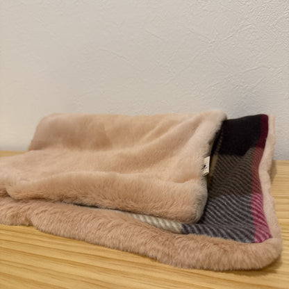 ミニブランケット ファー✕チェックフリース オフィス ベビーカー用 キッズ 車内