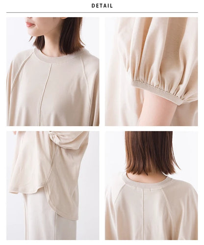 OMNES オムネス 汗じみ防止UV 袖ボリューム半袖プルオーバーTシャツ ホワイト ブラック ベージュ サックス