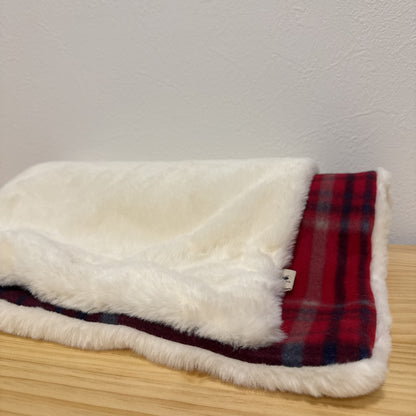 ミニブランケット ファー✕チェックフリース オフィス ベビーカー用 キッズ 車内