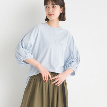 OMNES オムネス 汗じみ防止UV 袖ボリューム半袖プルオーバーTシャツ ホワイト ブラック ベージュ サックス