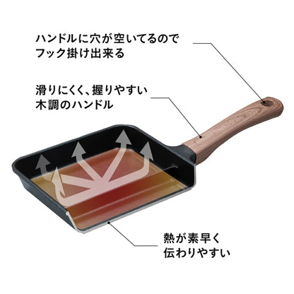 2品同時に作れるフライパン IH対応 ガス火対応 グレーマーブル ブラック 仕切りフライパン フッ素樹脂 木調 CBジャパン