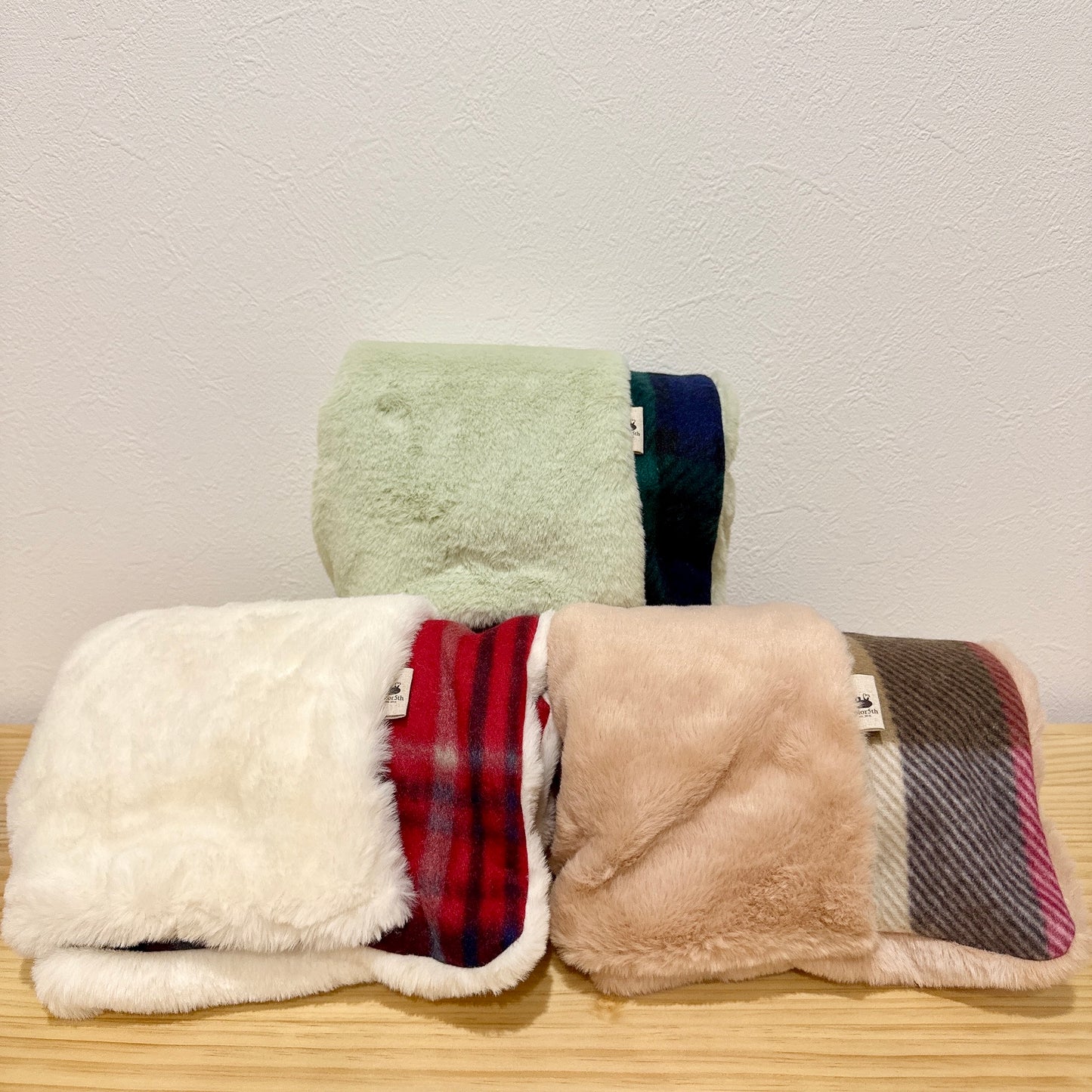 ミニブランケット ファー✕チェックフリース オフィス ベビーカー用 キッズ 車内