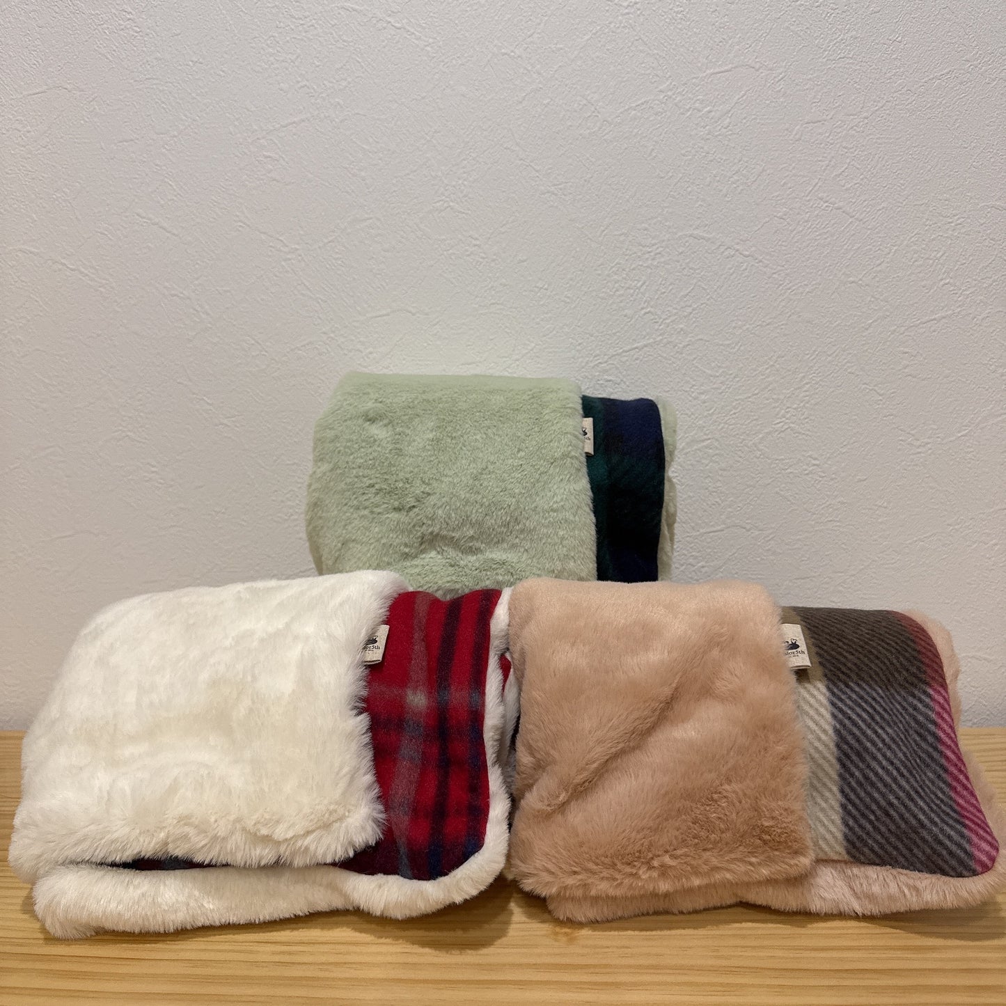 ミニブランケット ファー✕チェックフリース オフィス ベビーカー用 キッズ 車内