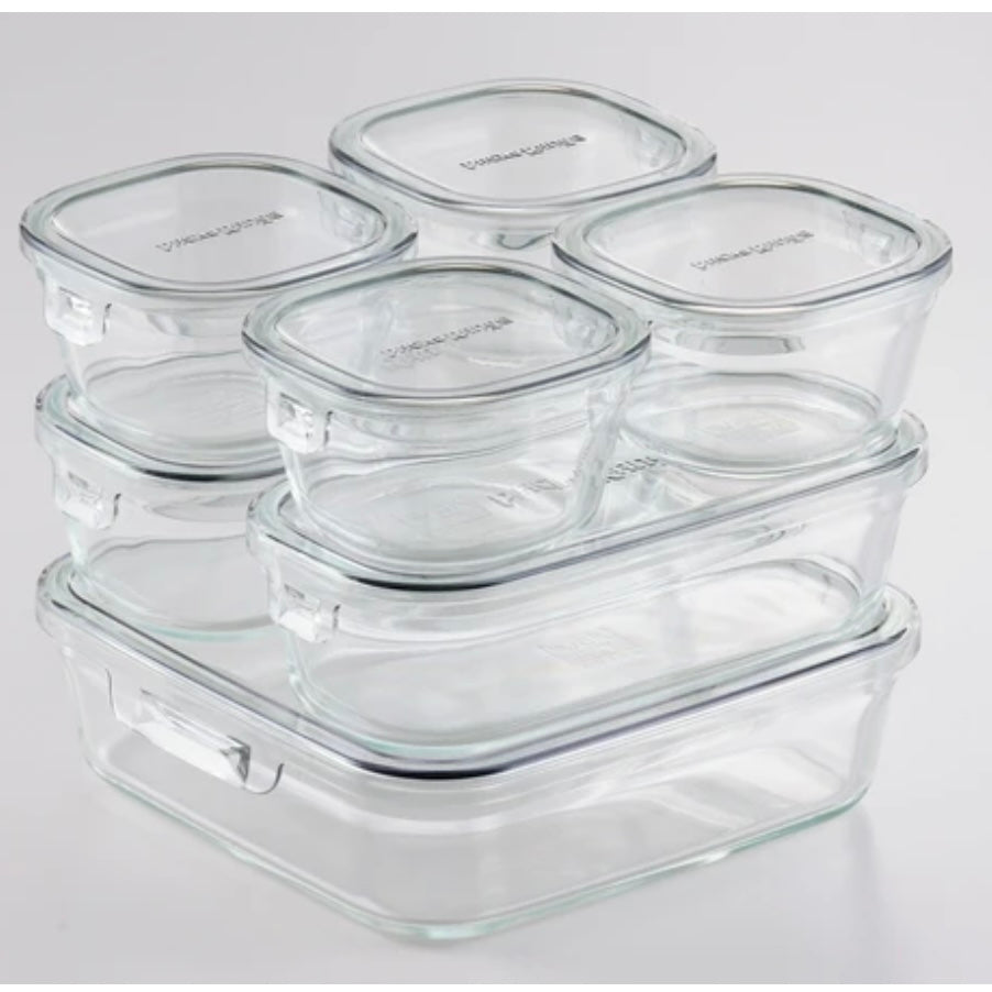 iwaki イワキ 耐熱ガラス 保存容器 パック&レンジ システムセット 7点セット クールグレー オリーブグリーン L(1.2L)×1個、M(500ml)×2個、SS(200ml)×4個 食洗機 電子レンジ オーブン