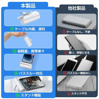 モバイルバッテリー大容量コンパクト ホワイト ブラック 5000mA 2台同時充電